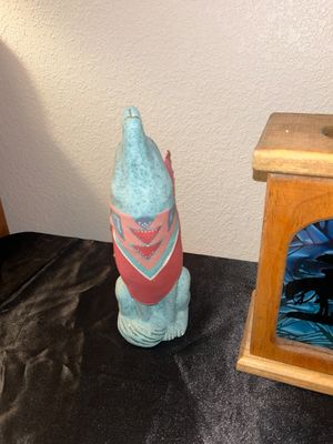 REALLY UNIQUE 3 DIMENSIONAL PAINTING BY TERESA AND DECORATIVE WOLF WITH END OF THE TRAIL STAINED GLASS CANDLE HOLDER