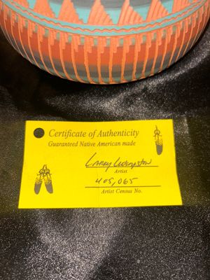 NAVAJO POTTERY PIECE BY ARTIST LARRY LUCKYSTAR AND LIKE CANDLE HOLDERS