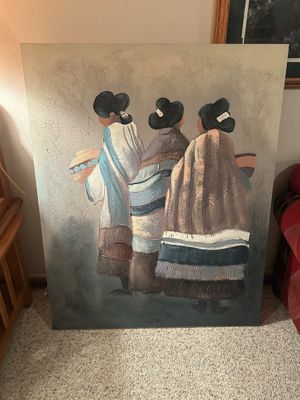 1992 LARGE CANVAS PAINTING “THREE WOMEN” BY E. LEE
