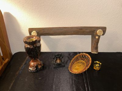 TOUCH OF CLASS WALL SHELF, WOOD BUD VASE, LIBERTY BELL AND MORE