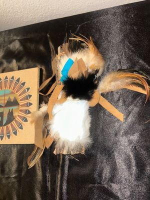 CEREMONIAL SMUDGE FAN, RATTLE HANDLE, OR TALKING STICK? AND NAVAJO SAND PAINTING