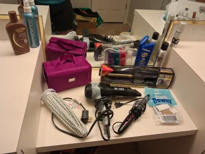 HOT TOOLS BLOW DRYER, 3/4" CURLING IRON, HAIR CARE, MAKE UP CASE, ICE BAG