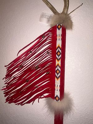 NATIVE AMERICAN DANCE STICK AND STATUE