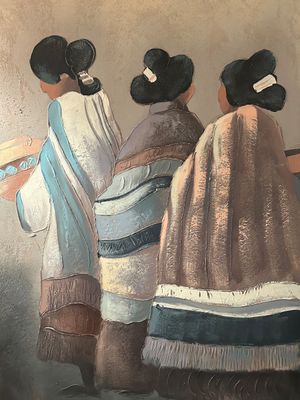 1992 LARGE CANVAS PAINTING “THREE WOMEN” BY E. LEE
