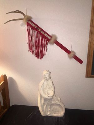 NATIVE AMERICAN DANCE STICK AND STATUE