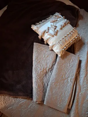 ROYAL VELVET TAN QUEEN SIZE COMFORTER W/ PLUSH BROWN THROW