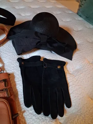 LUG DORY PURSE, SUN HAT, BLACK GLOVES, DRESS HAT