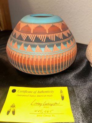 NAVAJO POTTERY PIECE BY ARTIST LARRY LUCKYSTAR AND LIKE CANDLE HOLDERS