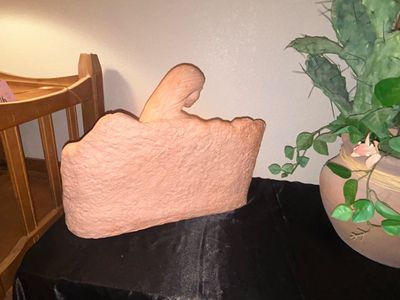 CLAY STATUE MADE IN MEXICO AND POTTED FAUX CACTUS