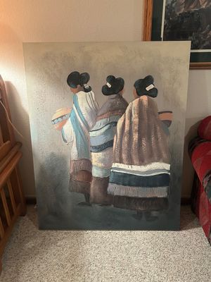 1992 LARGE CANVAS PAINTING “THREE WOMEN” BY E. LEE