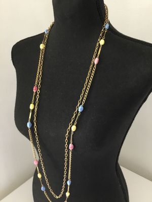 Beautiful, vintage, gold, toned, multicolored glass statement necklace small chip on one stone