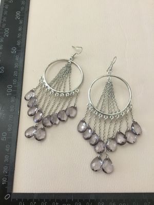Beautiful, Silver-tone, chandelier, hoop, light, purple teardrop, crystal statement earrings faux glass