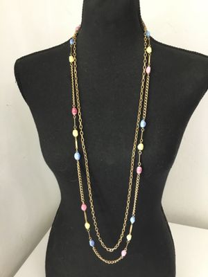 Beautiful, vintage, gold, toned, multicolored glass statement necklace small chip on one stone