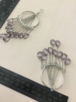 Beautiful, Silver-tone, chandelier, hoop, light, purple teardrop, crystal statement earrings faux glass