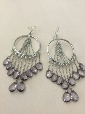 Beautiful, Silver-tone, chandelier, hoop, light, purple teardrop, crystal statement earrings faux glass
