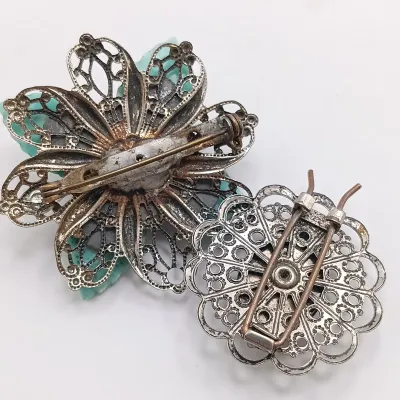 LOT 110: Lucite Jelly Belly Bee Pin, Alpaca Silver Pins and Earrings & More