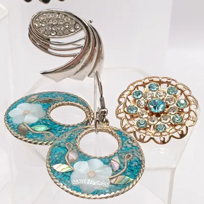 LOT 110: Lucite Jelly Belly Bee Pin, Alpaca Silver Pins and Earrings & More