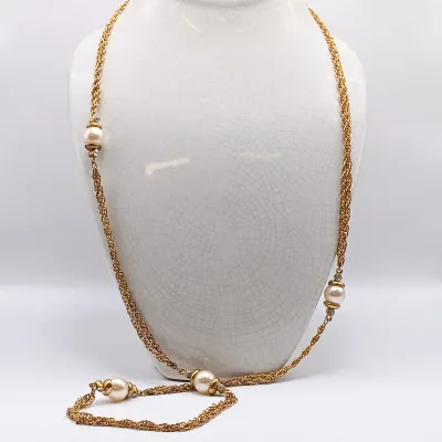 LOT 27: Vintage Vanna White Pearl Necklace, Multi-Strand Beaded Necklace, Gold-Tone Pendant Bracelet & More
