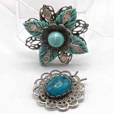 LOT 110: Lucite Jelly Belly Bee Pin, Alpaca Silver Pins and Earrings & More