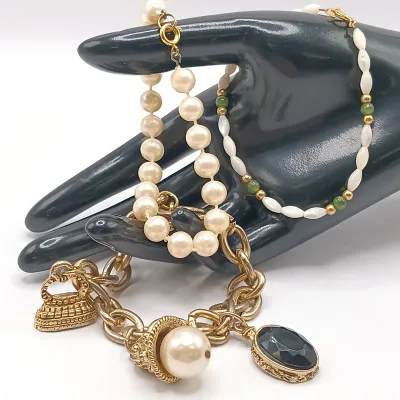 LOT 27: Vintage Vanna White Pearl Necklace, Multi-Strand Beaded Necklace, Gold-Tone Pendant Bracelet & More