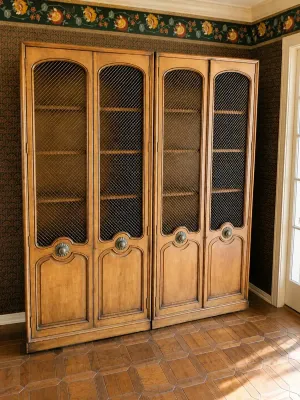 TALL DARK WOOD CURIO DISPLAY CABINET