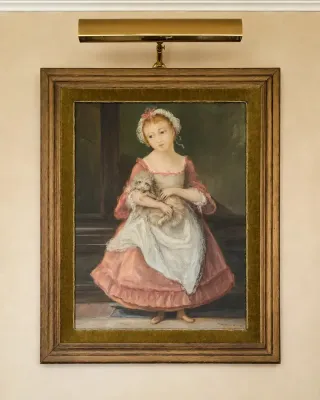 HAND PAINTED REPLICA OF COUNTESS STANHOPE HOLDING A DOG