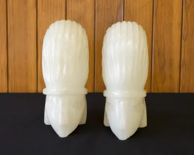 PAIR OF VINTAGE WHITE STONE BOOKENDS