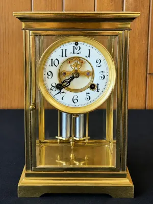 ANTIQUE WATERBURY CRYSTAL REGULATOR MANTEL CLOCK