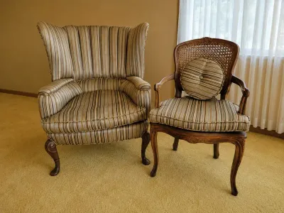CANE BACK ACCENT CHAIR AND WINGBACK CHAIR