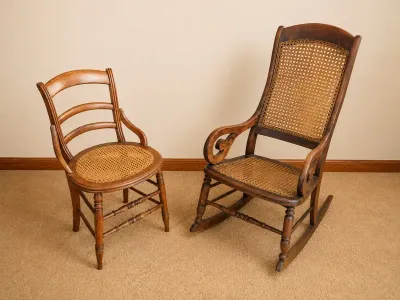 LINCOLN ROCKING CHAIR AND VICTORIAN-STYLE ARMCHAIR