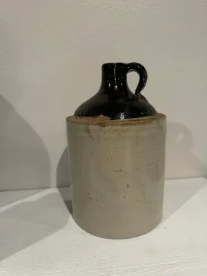 Sale Photo Thumbnail #31: Antique Stoneware Crock Jug with Black Glazed Top