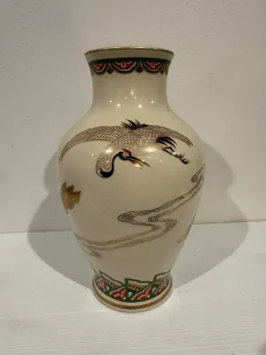 Sale Photo Thumbnail #45: Vintage Japanese Crane Vase – Ivory Crackle Glaze approx 12.5 inches