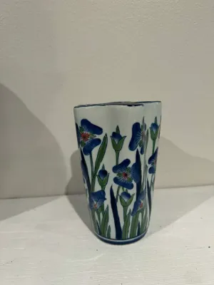Sale Photo Thumbnail #32: Hand-Painted Blue Floral Ceramic Vase