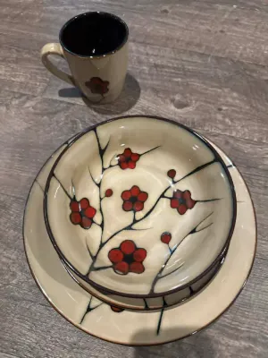 Sale Photo Thumbnail #41: Hand-Painted Floral Stoneware Dinnerware Set
Includes 6 bowls, 6 dinner plates, 6 salad plates and 4 mugs