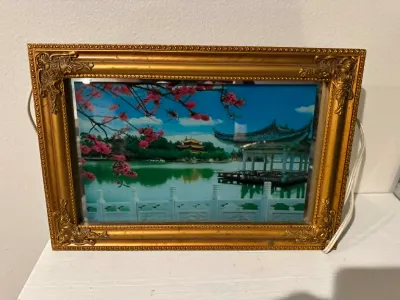 Sale Photo Thumbnail #29: Framed Lighted Asian Landscape Picture