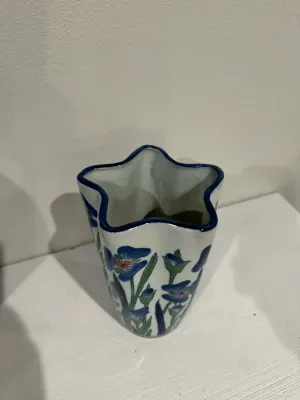 Sale Photo Thumbnail #33: Hand-Painted Blue Floral Ceramic Vase