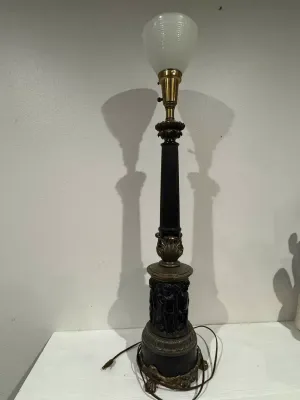 Sale Photo Thumbnail #46: Vintage Classical Figural Table Lamp with Frosted Glass Globe Shade approx 35 inches