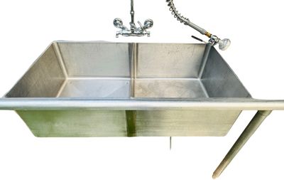 Sale Photo Thumbnail #353: Stainless Steel DOUBLE Sink - 10Ft X 30" X 40 5/8" | Bottom Shelf: 45" x 23" x 19" | Sink: 20 3/4" X 20 3/4" X 12" Deep