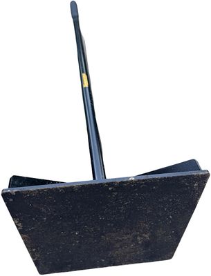Sale Photo Thumbnail #585: Heavy-Duty Manual Hand Tamper with a Flat Metal Base and a Long Vertical Handle, used for compacting and leveling soil, gravel, or paving materials