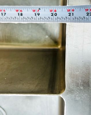 Sale Photo Thumbnail #360: Stainless Steel DOUBLE Sink - 10Ft X 30" X 40 5/8" | Bottom Shelf: 45" x 23" x 19" | Sink: 20 3/4" X 20 3/4" X 12" Deep
