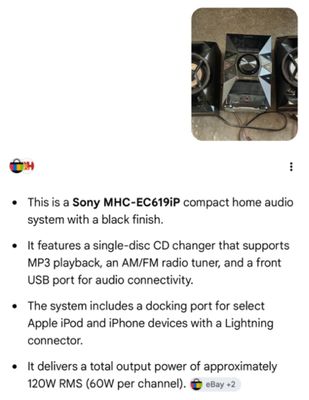 Sale Photo Thumbnail #450: SONY MHC-EC619iP Mini Hi-Fi Shelf Stereo System, CD Player, AM/FM radio, and a 30-pin Dock for older iPod and iPhone models