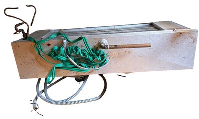 Sale Photo Thumbnail #299: dual-fan commercial refrigeration unit or evaporator coil with wire fan guards and an insulated casing