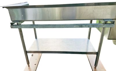 Sale Photo Thumbnail #338: Stainless Steel DOUBLE Sink - 10Ft X 30" X 40 5/8" | Bottom Shelf: 45" x 23" x 19" | Sink: 20 3/4" X 20 3/4" X 12" Deep