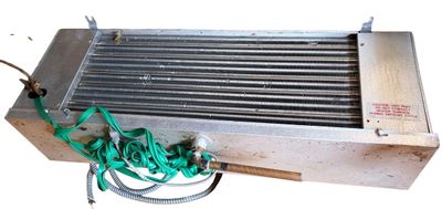 Sale Photo Thumbnail #301: dual-fan commercial refrigeration unit or evaporator coil with wire fan guards and an insulated casing