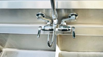 Sale Photo Thumbnail #342: Stainless Steel DOUBLE Sink - 10Ft X 30" X 40 5/8" | Bottom Shelf: 45" x 23" x 19" | Sink: 20 3/4" X 20 3/4" X 12" Deep