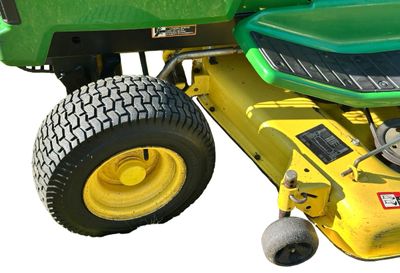 Sale Photo Thumbnail #160: John Deere GT275 Garden Tractor with a Yellow seat, a Mower deck, and Extra Wheel