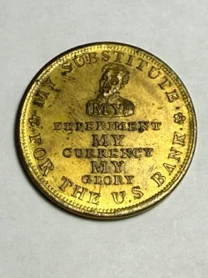 Sale Photo Thumbnail #631: Scarce 1834 Token HT-10 Variety Brass Running Boar Hard Times Token (Some Porosity & Cleaned) as Pictured. $5 DOMESTIC SHIPPING.