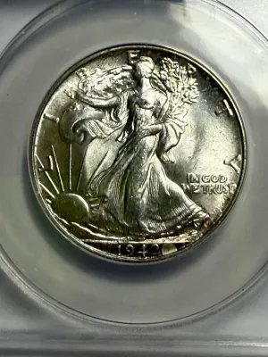 Sale Photo Thumbnail #625: ANACS CERTIFIED 1942-P MS64 WALKING LIBERTY SILVER HALF DOLLAR. $5 DOMESTIC SHIPPING.