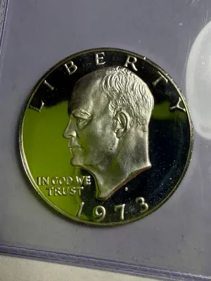 Sale Photo Thumbnail #628: 1973-S CHOICE PROOF SILVER 40% EISENHOWER DOLLAR AS PICTURED. $5 DOMESTIC SHIPPING.
