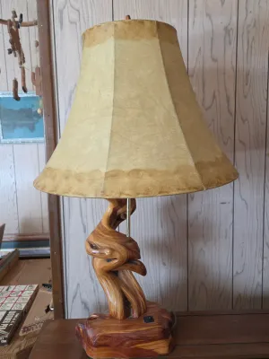 Handcrafted rustic table lamp with organic twisted juniper wood base (1 of 2)